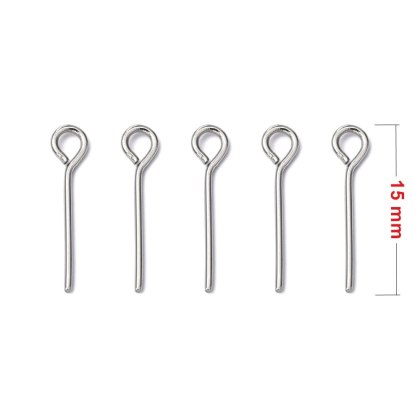 Eyelet pins stainless steel 15mm 0.7mm 20 pcs