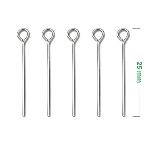 Szpilki z oczkiem stal chirurgiczna 25mm 0,7mm 20szt Szpilki z oczkiem stal chirurgiczna 25mm 0,7mm 20szt