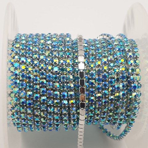 Łańcuszek taśma z kryształkami 2mm 30 cm Aquamarine AB AA9 Łańcuszek taśma z kryształkami 2mm 30 cm Aquamarine AB AA9