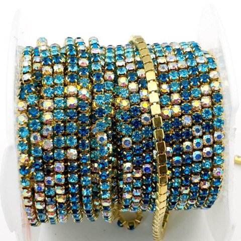 Chain ribbon with crystals 2mm 30cm Aquamarine Zircon A38 Chain ribbon with crystals 2mm 30cm Aquamarine Zircon A38