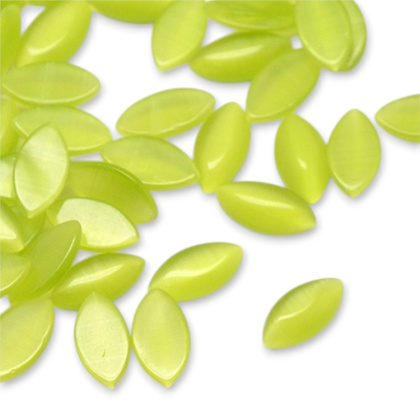 Cat's eye glass cabochon 15x7 mm 1 pc green yellow