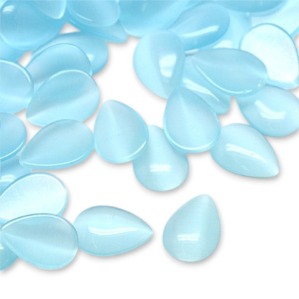 Cat's eye teardrop glass cabochon 14x10 mm 1 pcs pale turquoise
