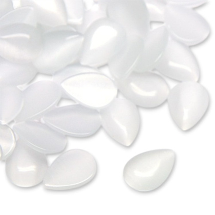 Cat's eye teardrop glass cabochon 18x13 mm 1 pcs white