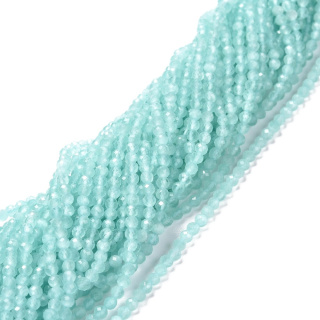 Cat's eye glass faceted 3mm string pale turquoise