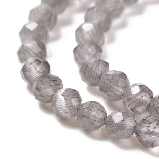Faceted glass cat's eye 3 mm string grey