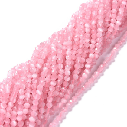 Faceted glass cat's eye 3 mm string pink
