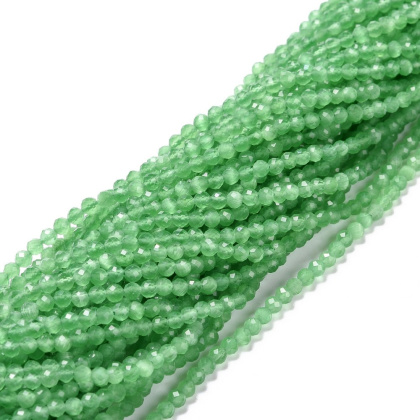 Cat's eye glass faceted 3 mm string sea green