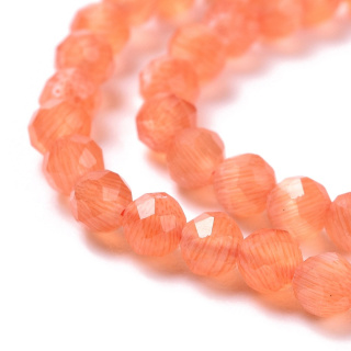Cat's eye glass faceted 3 mm string orange red