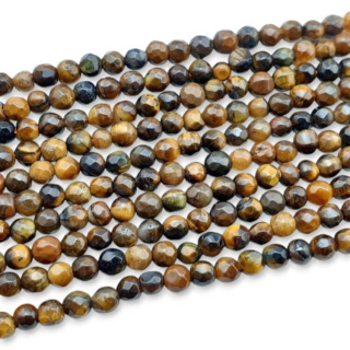 Tiger's eye faceted ball 4 mm string 35 cm