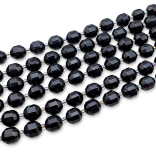 Black agate barrel faceted 10x9 mm 4 pcs.
