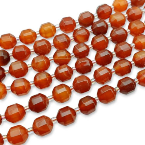 Agate carnelian barrel faceted 10x9 mm 4 pcs. Agate carnelian barrel faceted 10x9 mm 4 pcs.