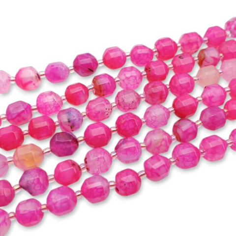 Agate hot pink barrel faceted 10x9 mm 4 pcs. Agate hot pink barrel faceted 10x9 mm 4 pcs.