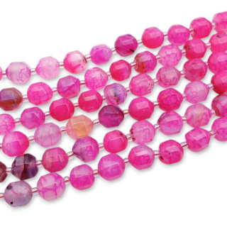 Agate hot pink barrel faceted 10x9 mm 4 pcs.