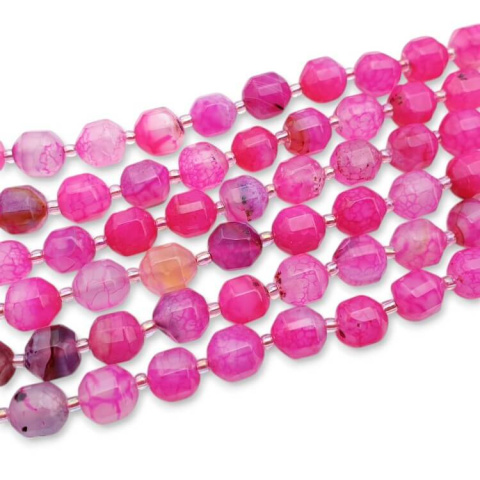Agate hot pink barrel faceted 10x9 mm 4 pcs. Agate hot pink barrel faceted 10x9 mm 4 pcs.