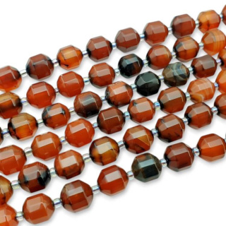 Agate coconut brown barrel faceted 10x9 mm 4 pcs.