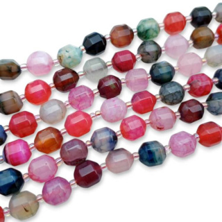 Agate mix colour barrel faceted 10x9 mm 4 pcs.