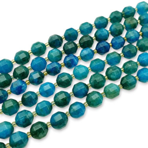 Dolomite dark cyan faceted barrel 10x9 mm 4 pcs. Dolomite dark cyan faceted barrel 10x9 mm 4 pcs.