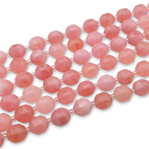 Dolomite pearl pink barrel faceted 10x9 mm 4 pcs. Dolomite pearl pink barrel faceted 10x9 mm 4 pcs.