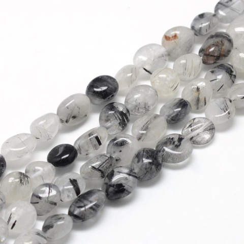 Quartz with tourmaline nugget smooth 8-15 mm strand 19 cm Quartz with tourmaline nugget smooth 8-15 mm strand 19 cm