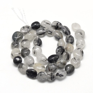 Quartz with tourmaline nugget smooth 8-15 mm cord 19 cm