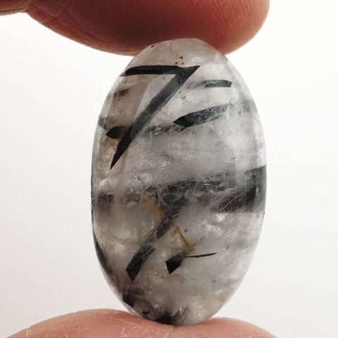 Quartz with tourmaline cabochon 30x18 mm no. 36 Quartz with tourmaline cabochon 30x18 mm no. 36
