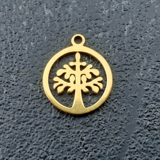 Tree pendant surgical steel 14x12 mm 1pc gold colour