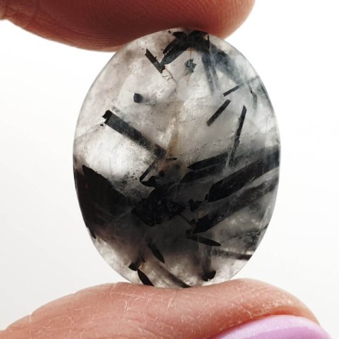 Quartz with tourmaline cabochon 27x21 mm no. 50 Quartz with tourmaline cabochon 27x21 mm no. 50