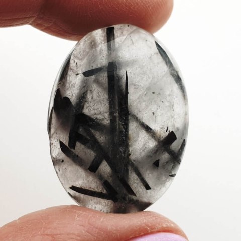 Quartz with tourmaline cabochon 33x24 mm no. 54 Quartz with tourmaline cabochon 33x24 mm no. 54