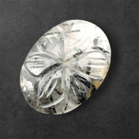Quartz with tourmaline cabochon carving 23x17 mm no 44 Quartz with tourmaline cabochon carving 23x17 mm no 44