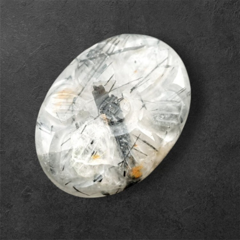 Quartz with tourmaline cabochon carving 24x18 mm no 32 Quartz with tourmaline cabochon carving 24x18 mm no 32
