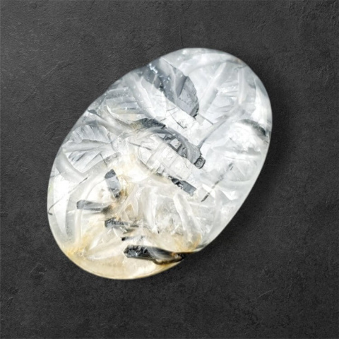 Quartz with tourmaline cabochon carving 25x17 mm no. 29 Quartz with tourmaline cabochon carving 25x17 mm no. 29