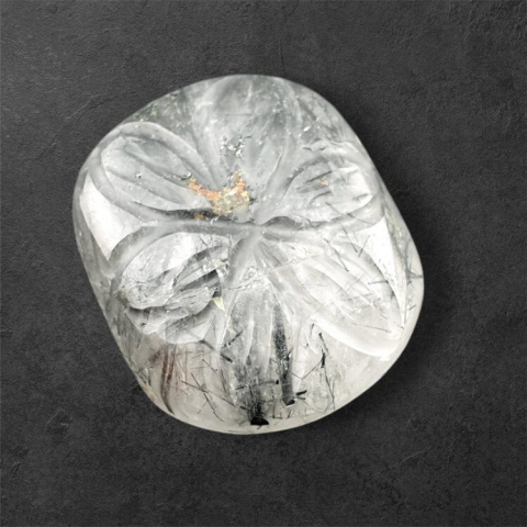 Quartz with tourmaline carved cabochon 25x21 mm no 14 Quartz with tourmaline carved cabochon 25x21 mm no 14