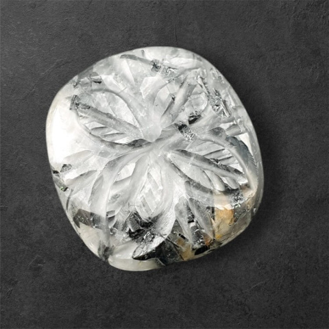 Quartz with tourmaline carved cabochon 25x23 mm no 31 Quartz with tourmaline carved cabochon 25x23 mm no 31