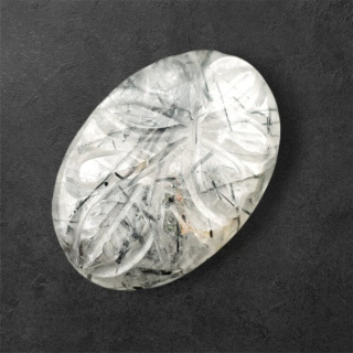 Quartz with tourmaline cabochon carving 26x18 mm no. 26