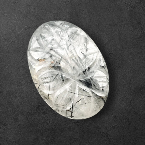 Quartz with tourmaline cabochon carving 26x18 mm no. 26 Quartz with tourmaline cabochon carving 26x18 mm no. 26