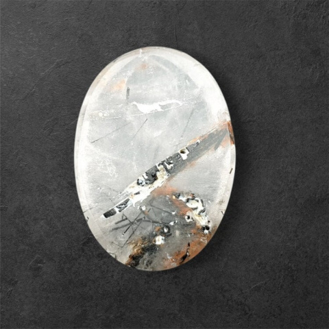 Quartz with tourmaline carved cabochon 26x18 mm no 49 Quartz with tourmaline carved cabochon 26x18 mm no 49