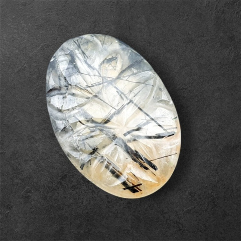 Quartz with tourmaline cabochon carving 26x18 mm no. 51 Quartz with tourmaline cabochon carving 26x18 mm no. 51