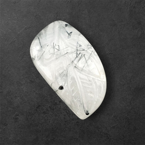 Quartz with tourmaline carved cabochon 27x16 mm no 30 Quartz with tourmaline carved cabochon 27x16 mm no 30