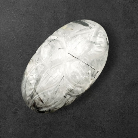 Quartz with tourmaline cabochon carving 27x16 mm no. 45 Quartz with tourmaline cabochon carving 27x16 mm no. 45