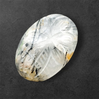 Quartz with tourmaline cabochon carving 27x18 mm no. 66