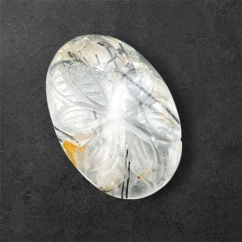 Quartz with tourmaline carved cabochon 27x18 mm no 66 Quartz with tourmaline carved cabochon 27x18 mm no 66