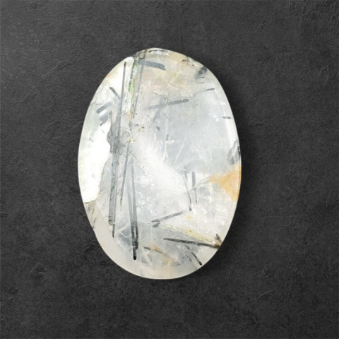 Quartz with tourmaline carved cabochon 27x18 mm no 66 Quartz with tourmaline carved cabochon 27x18 mm no 66