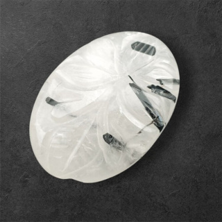 Quartz with tourmaline cabochon carving 27x19 mm no. 13