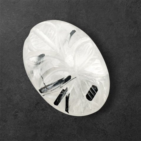 Quartz with tourmaline cabochon carving 27x19 mm no. 13 Quartz with tourmaline cabochon carving 27x19 mm no. 13