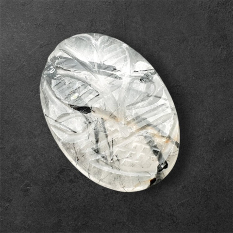 Quartz with tourmaline cabochon carving 27x19 mm no. 5 Quartz with tourmaline cabochon carving 27x19 mm no. 5