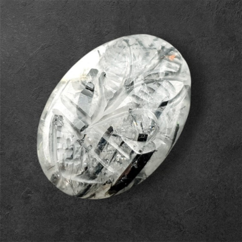 Quartz with tourmaline carved cabochon 27x19 mm no 61 Quartz with tourmaline carved cabochon 27x19 mm no 61