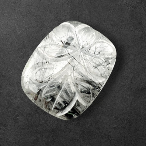 Quartz with tourmaline carved cabochon 27x21 mm no 11 Quartz with tourmaline carved cabochon 27x21 mm no 11