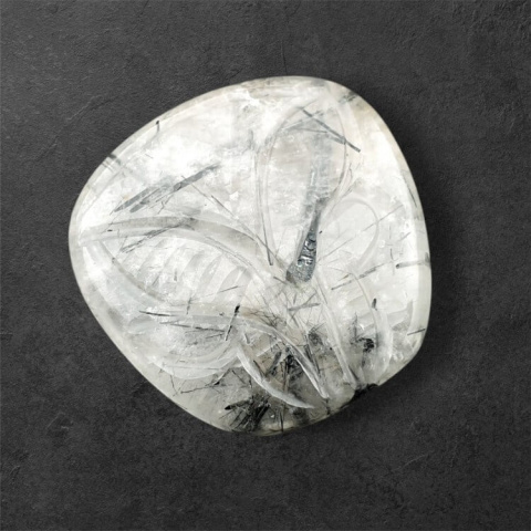 Quartz with tourmaline carved cabochon 27x26 mm no 4 Quartz with tourmaline carved cabochon 27x26 mm no 4