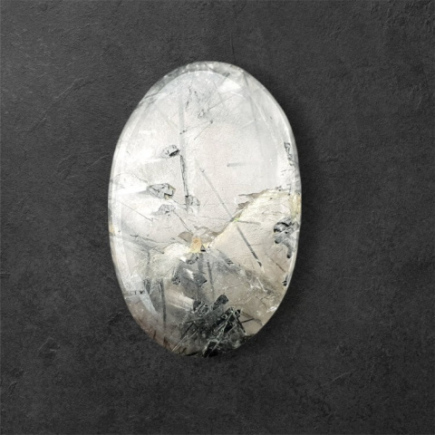 Quartz with tourmaline carved cabochon 28x18 mm no 42 Quartz with tourmaline carved cabochon 28x18 mm no 42