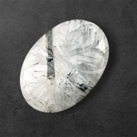 Quartz with tourmaline cabochon carving 28x20 mm no. 18 Quartz with tourmaline cabochon carving 28x20 mm no. 18